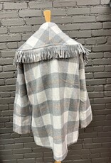 Jacket Hartford Gray Cream Plaid Fringe Coat