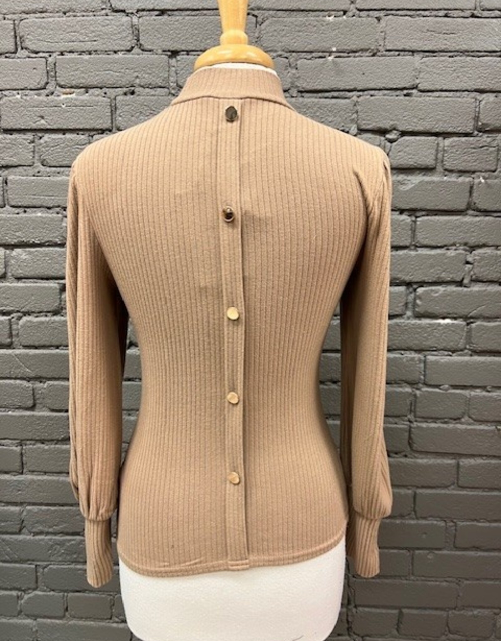 Long Sleeve Kimberly Mock Neck Rib LS Button Back