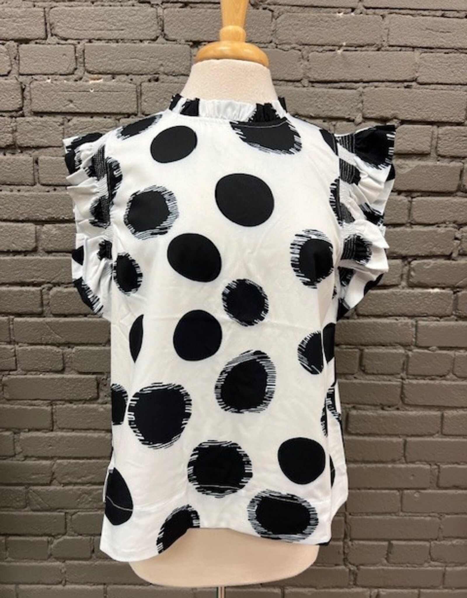 Shirt Devon Polka Dot Mock Neck Ruffle Top