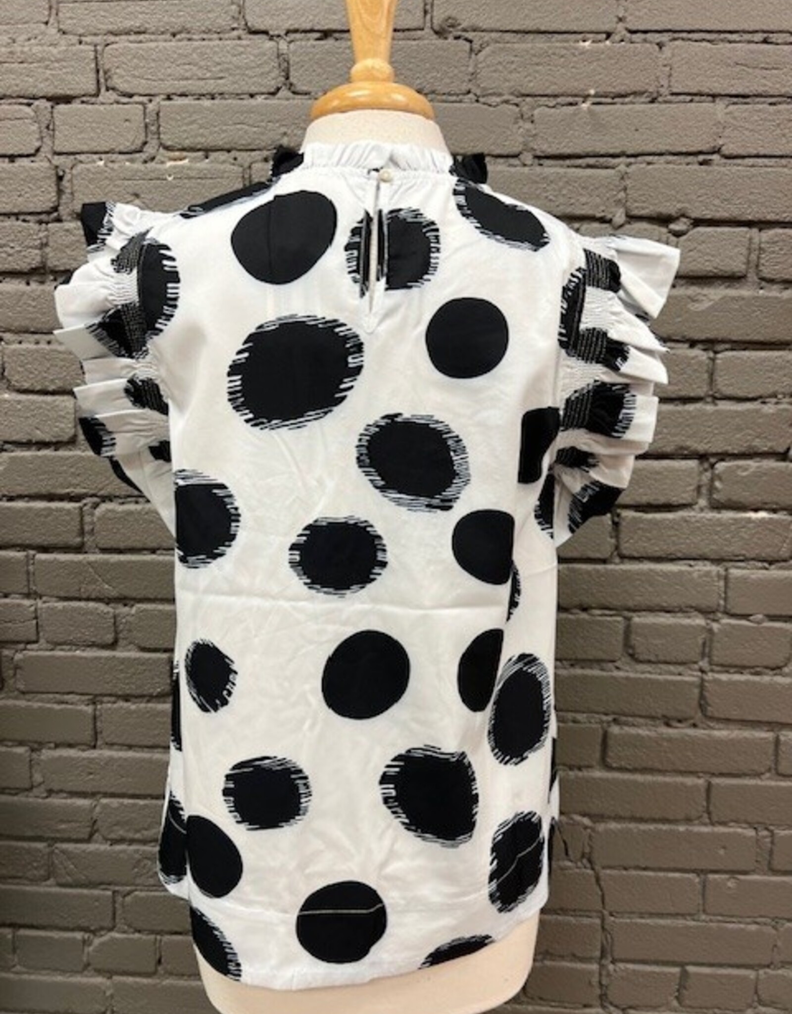 Shirt Devon Polka Dot Mock Neck Ruffle Top