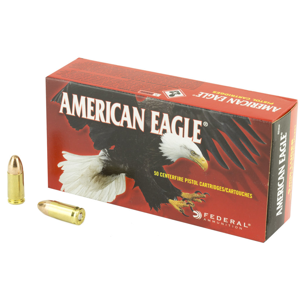 Ammo, American Eagle 9mm, 115 gr, 50 rd