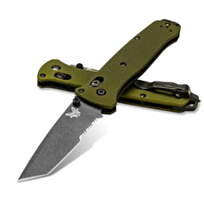Benchmade Benchmade BAILOUT, Grey partially serrated blade, woodland green handle