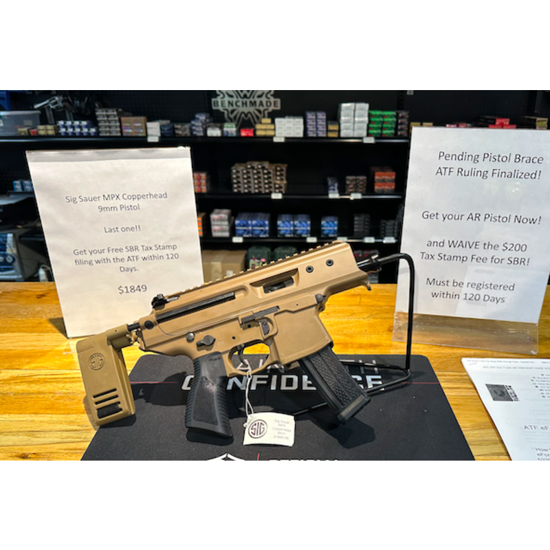 Sig Sauer Sig Sauer MPX Copperhead Pistol, Coyote, 9mm, 20rds, with telescoping brace