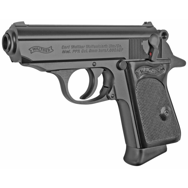 Walther PPK, Steel, Compact, 380ACP, 3.3" Barrel, Black, Fixed Sights, 6 Rounds, 2 Magazines