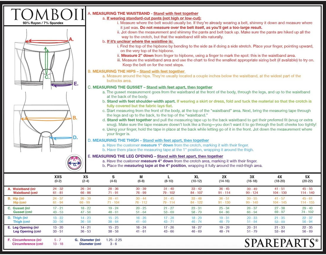 Spareparts Hardware Tomboii Size Chart