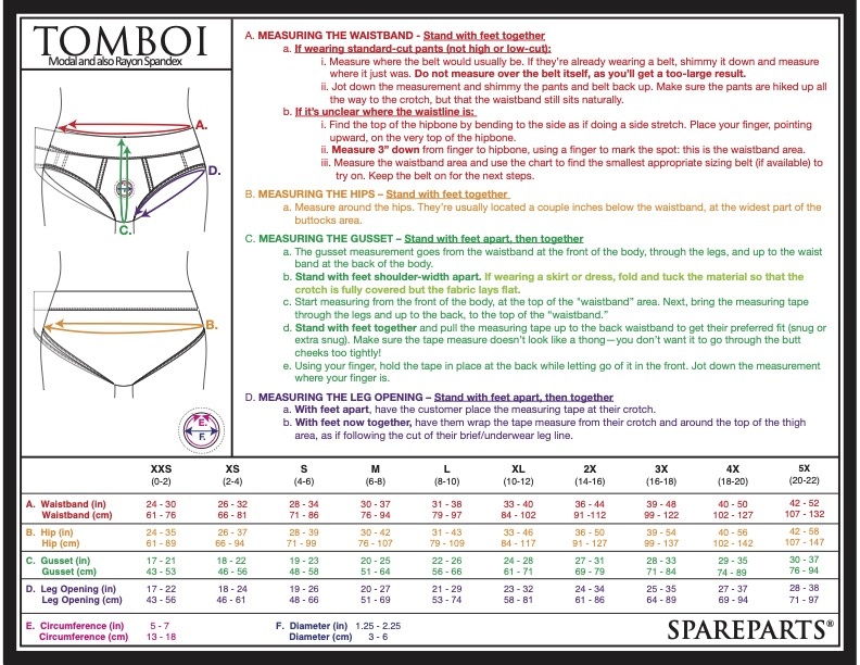 Spareparts Tomboi Size Chart