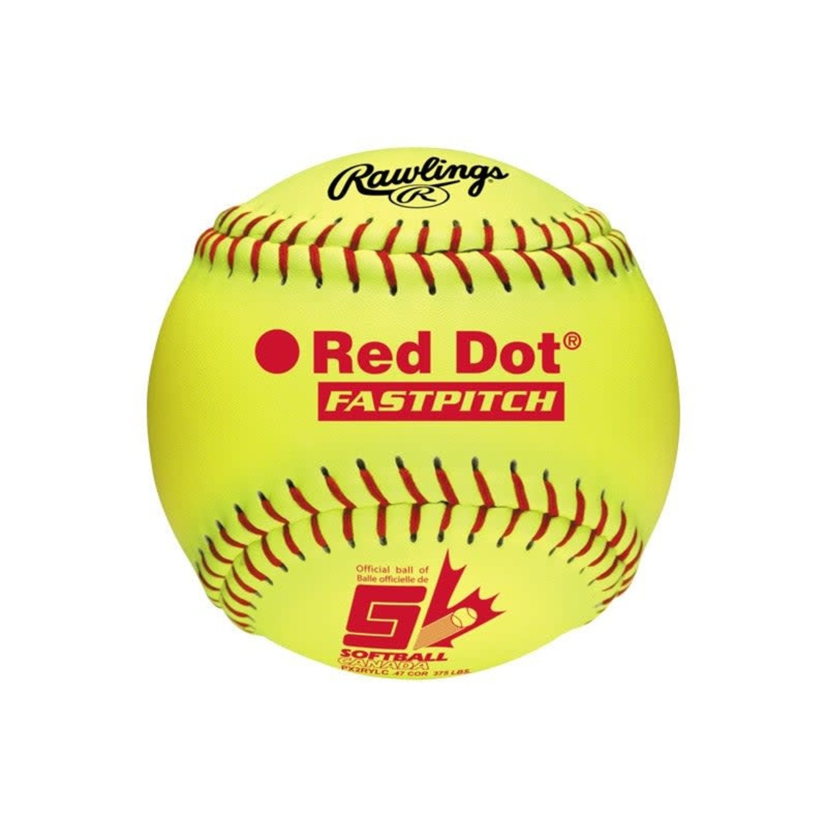 Rawlings Rawlings Baseball, Red Dot Fastpitch, .47 Cor, 375 Lbs Compression, 12", Yel, 12-Pack