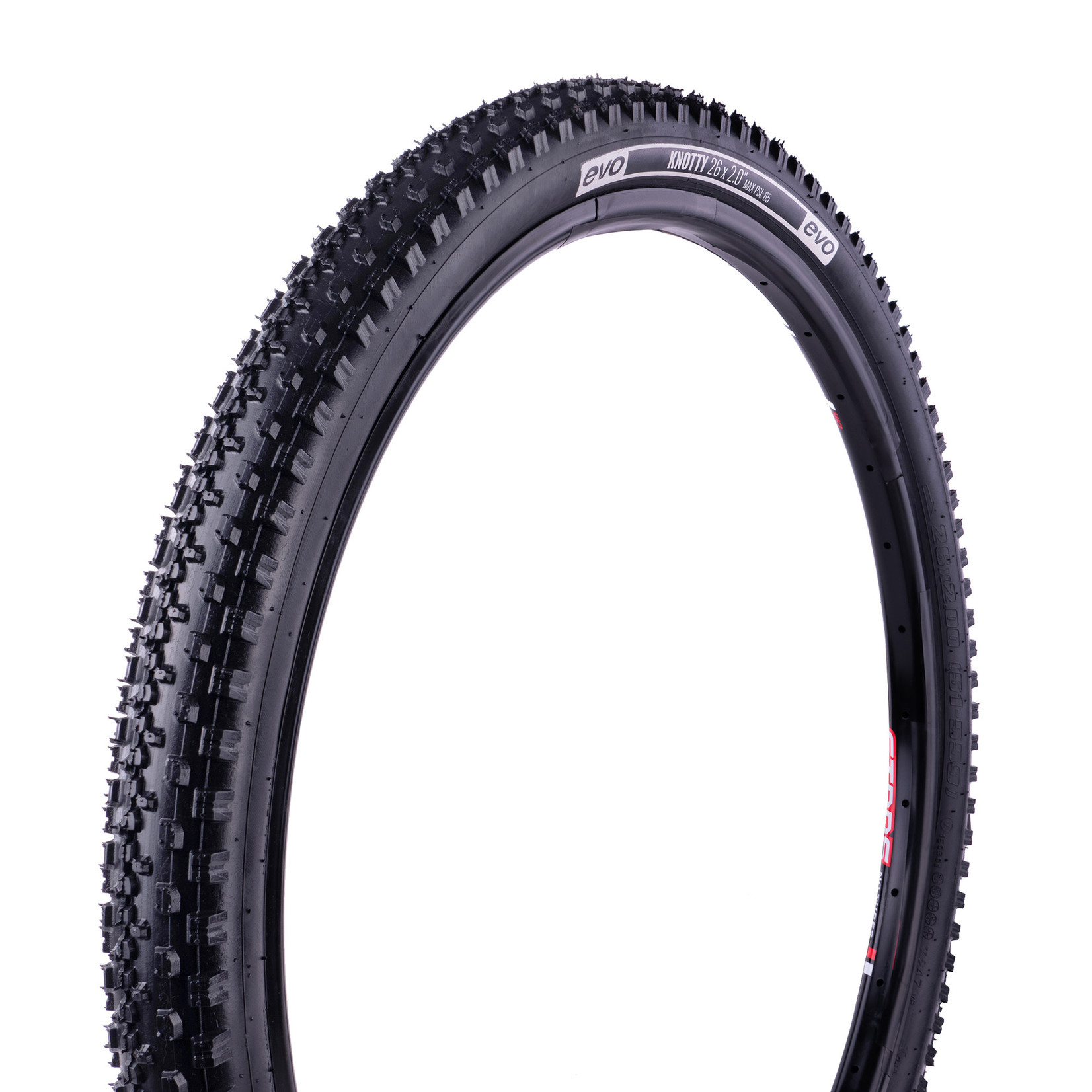 Evo Evo Bike Tire, Knotty, 26” X 2.0”, Wire, Clincher, Blk