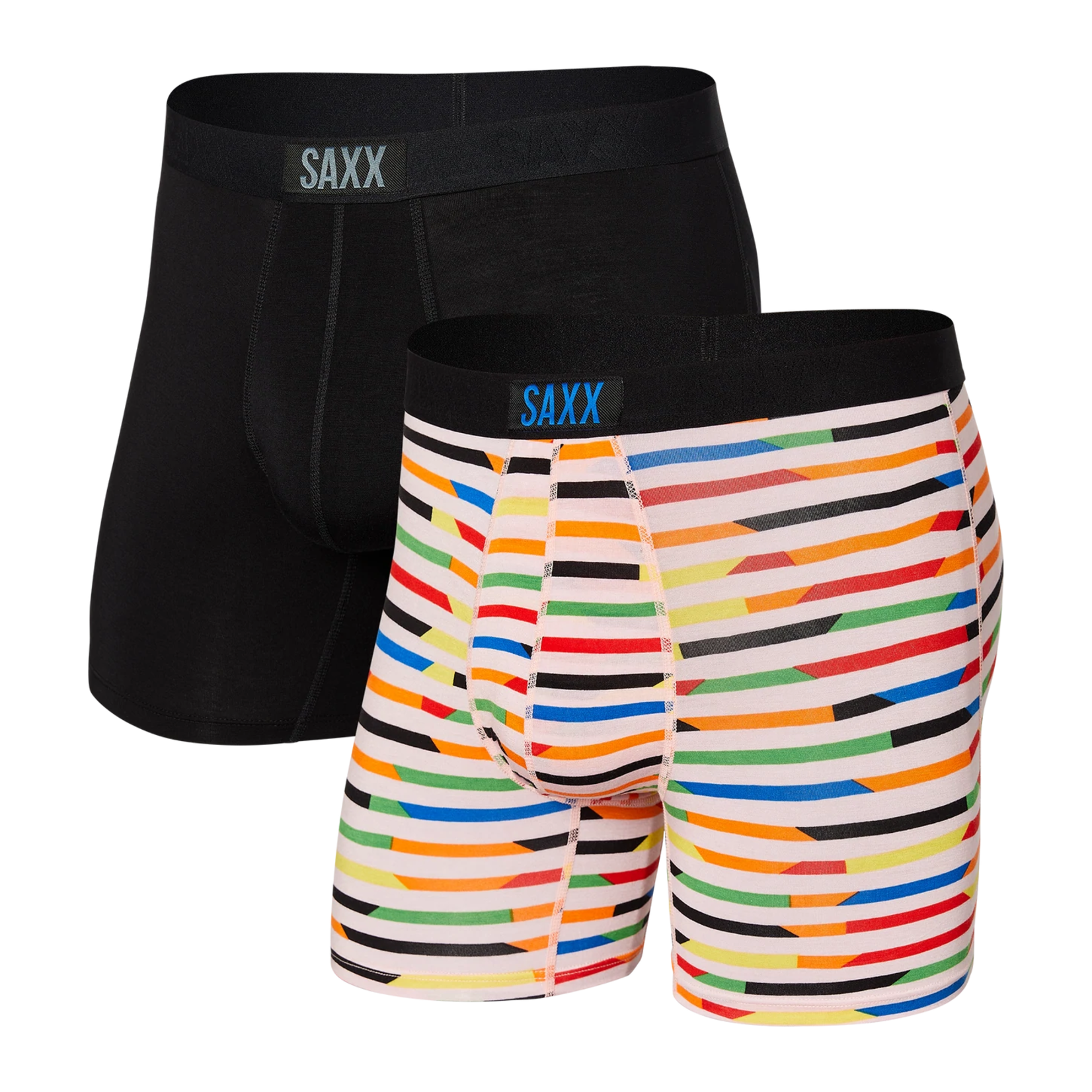Saxx Saxx Underwear, Vibe Boxer, 2-Pack, Mens, CPS-Cut Paper Stripe/Blk