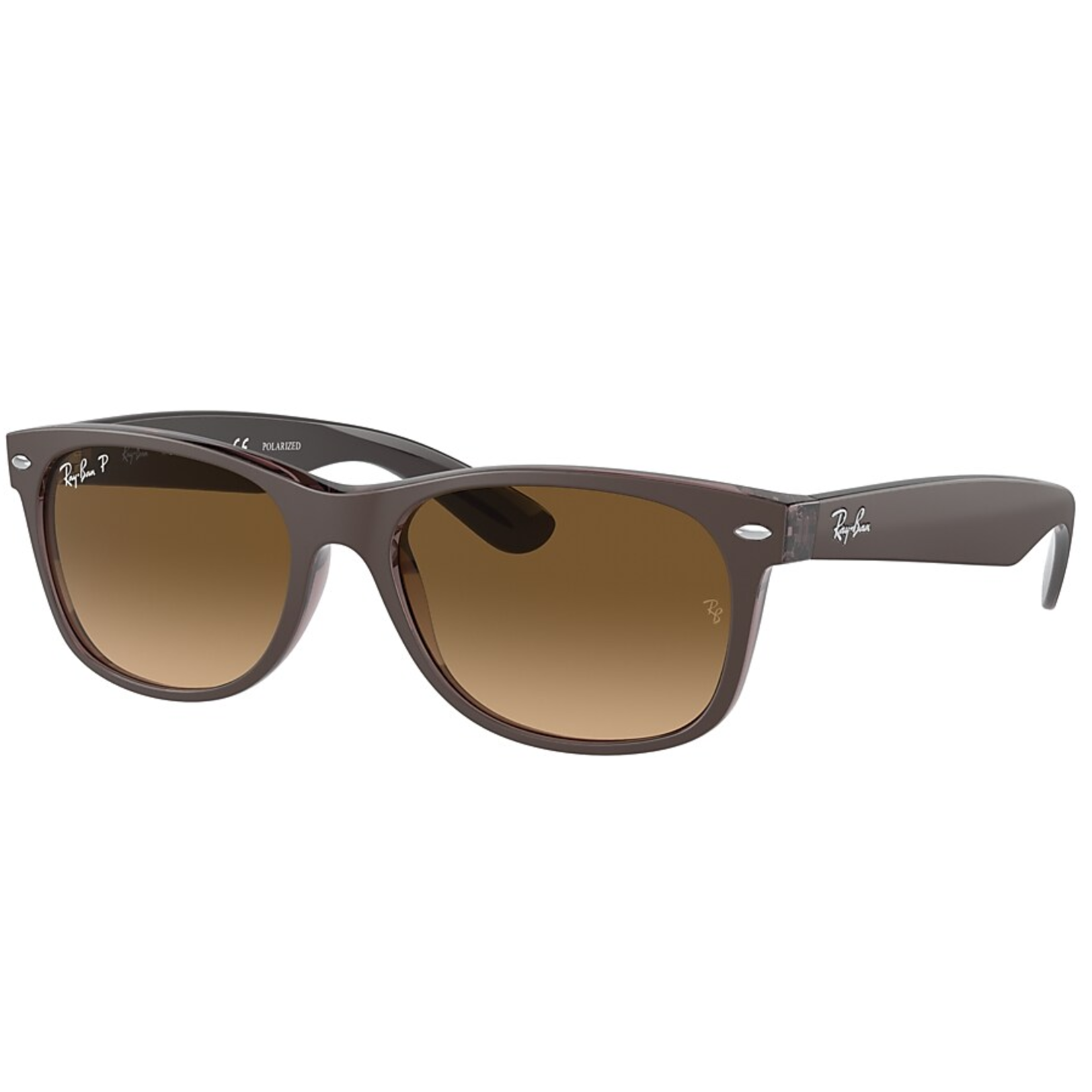 Ray-Ban Ray-Ban Sunglasses, New Wayfarer, Matte Brn on Transparent Brn, Gradient Brn Polarized, 55