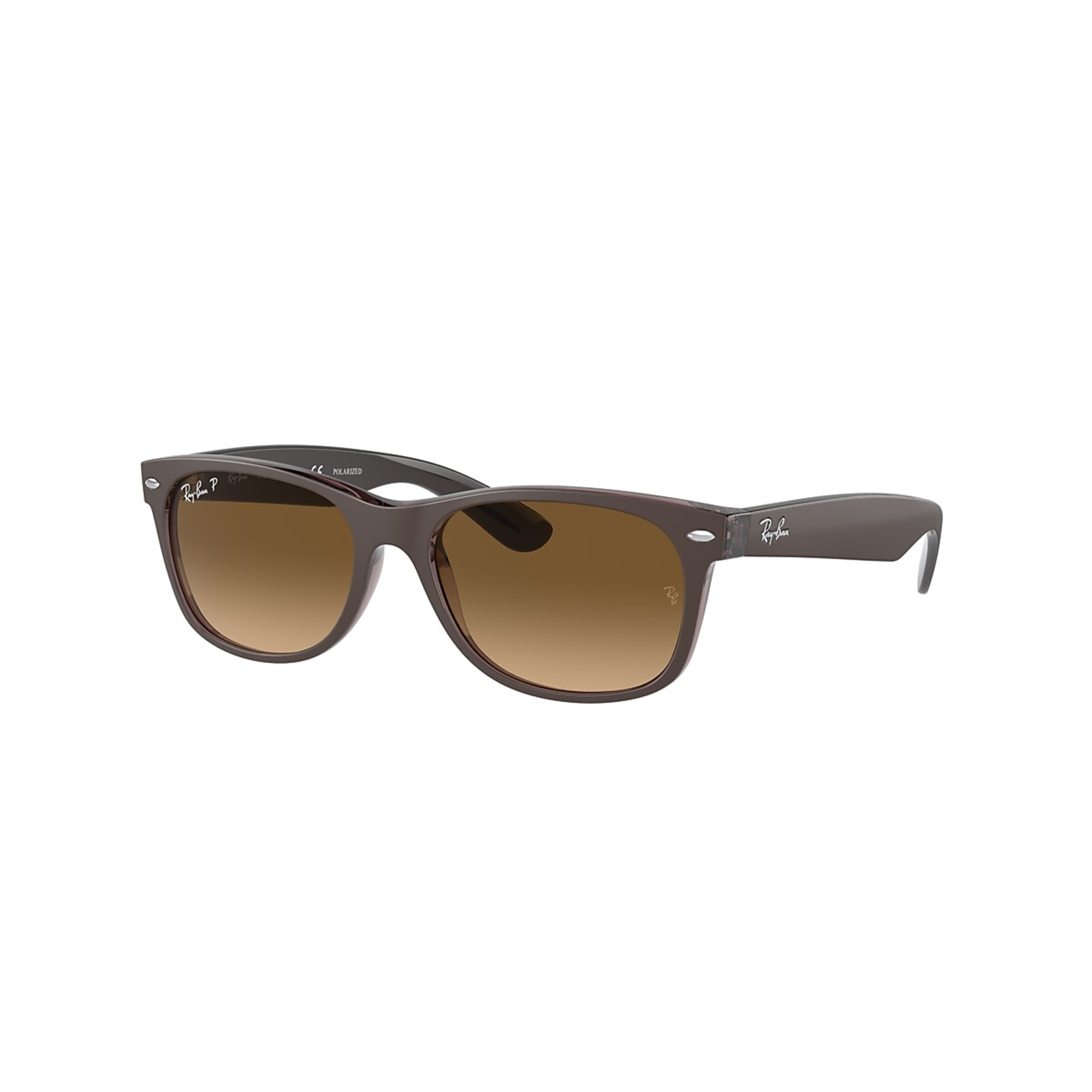 Ray-Ban Ray-Ban Sunglasses, New Wayfarer, Matte Brn on Transparent Brn, Gradient Brn Polarized, 55
