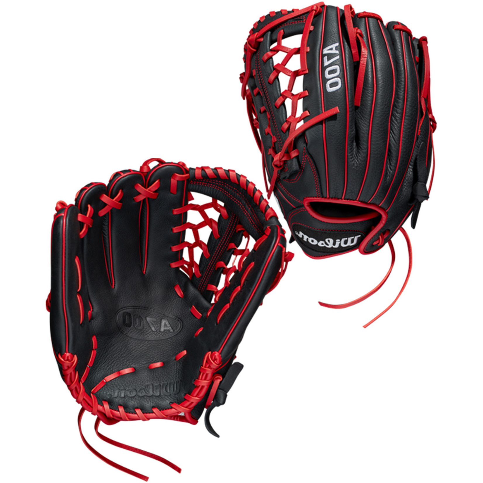 Wilson Wilson Baseball Glove, A700, Full Right, 12”, Outfield Pattern, Blk/Red/Wht