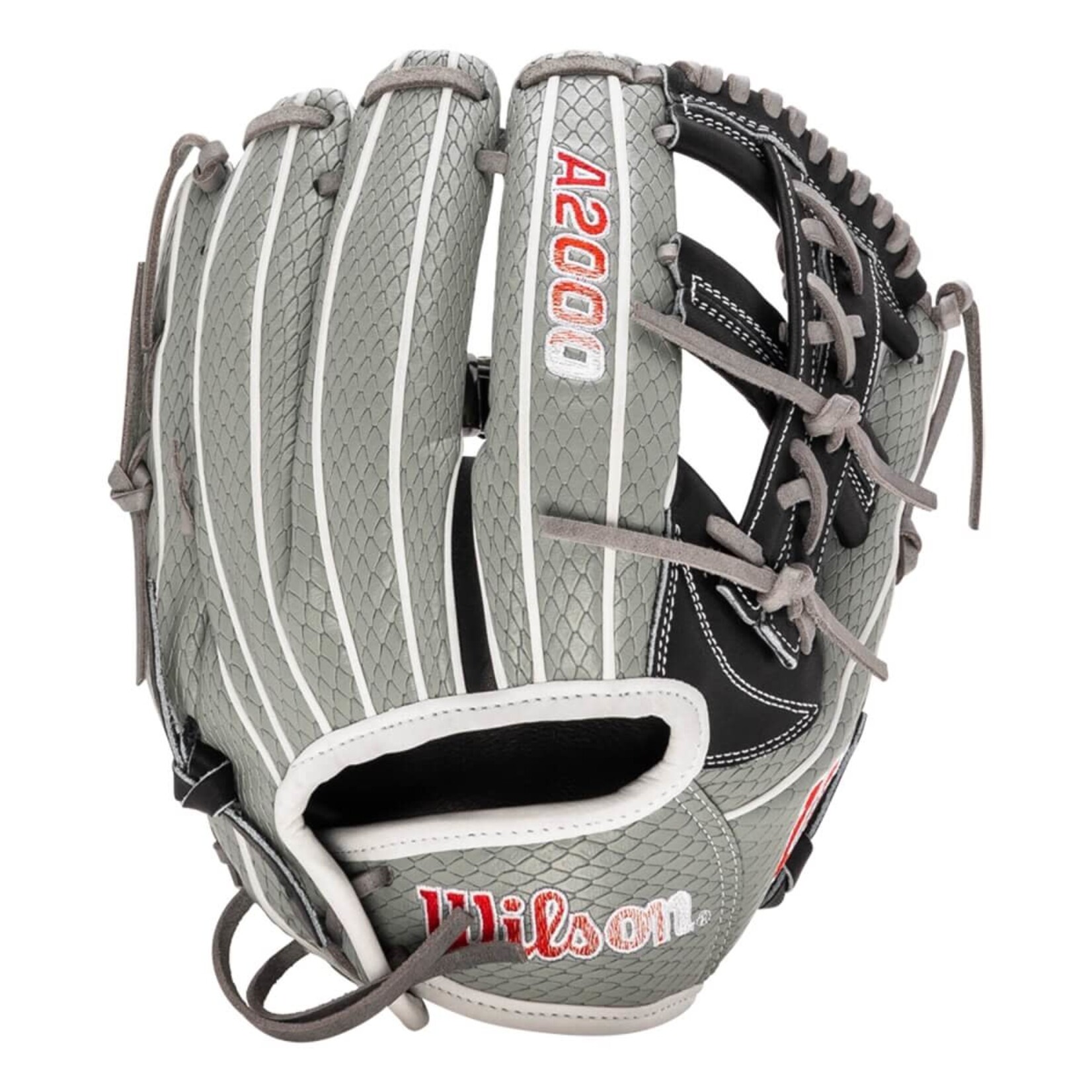Wilson Wilson Baseball Glove, A2000 Fastpitch FP75 w/SuperSkin, Reg, 11.75", Infield Pattern, Blk/GrySSS/Red/Wht