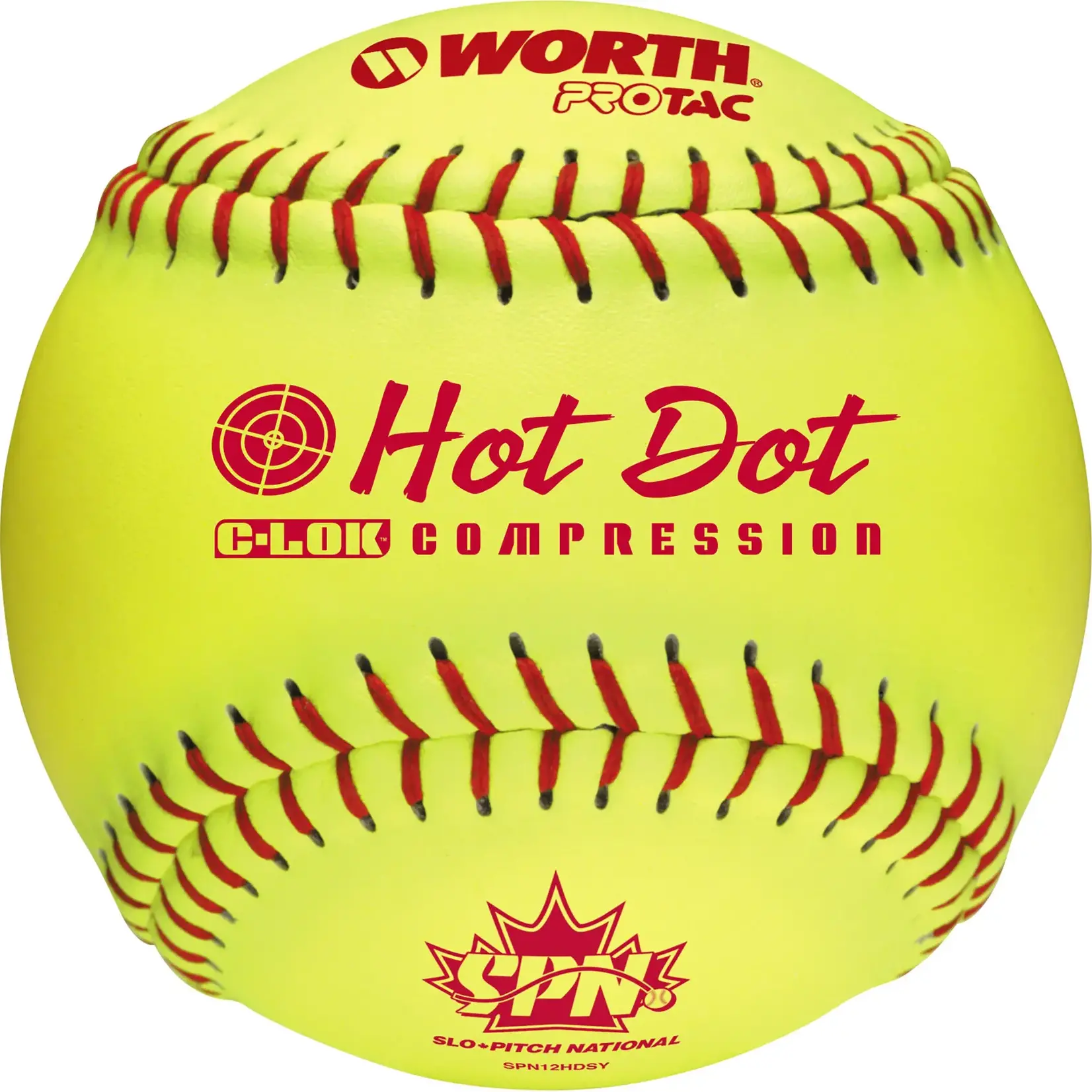 Worth Baseball, Hot Dot Slo Pitch, .52 Cor, 275 Lbs Compression, 12", Yel, 12-Pack
