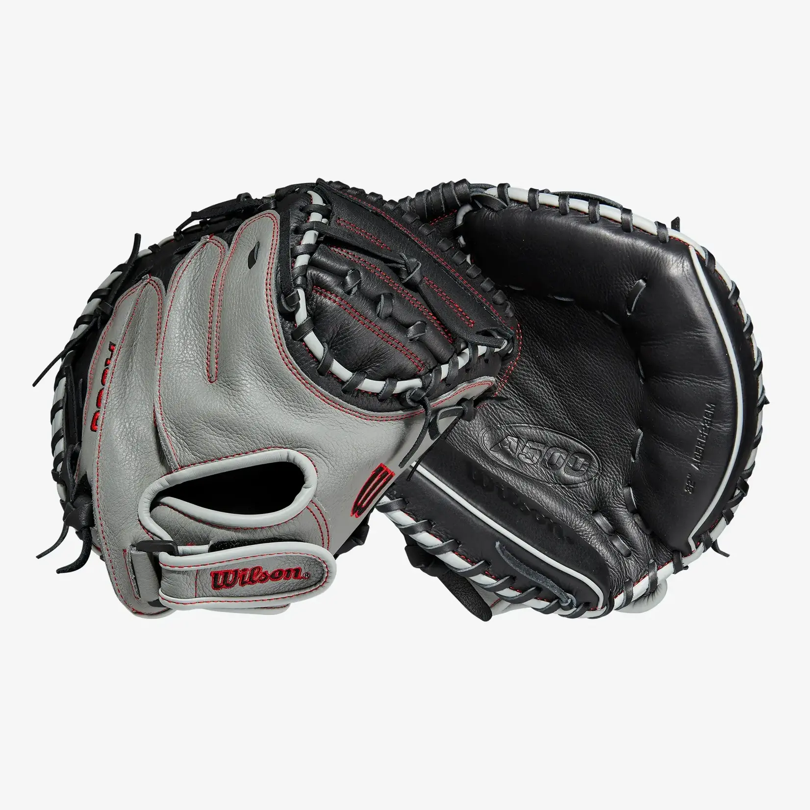 Wilson Wilson Baseball Glove, A500, Reg, 32", Catchers Mitt, Blk/Gry/Red, Youth