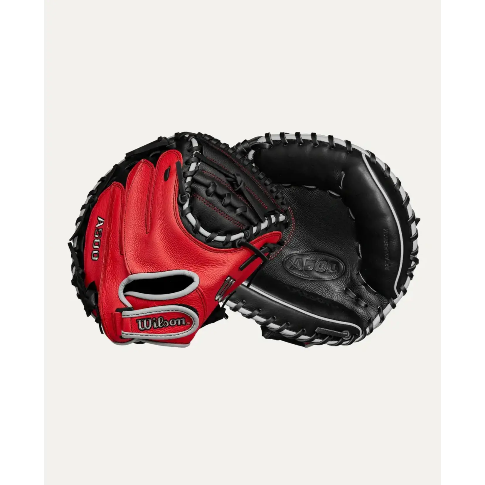 Wilson Wilson Baseball Glove, A500, Reg, 32", Catchers Mitt, Blk/Red/Gry, Youth