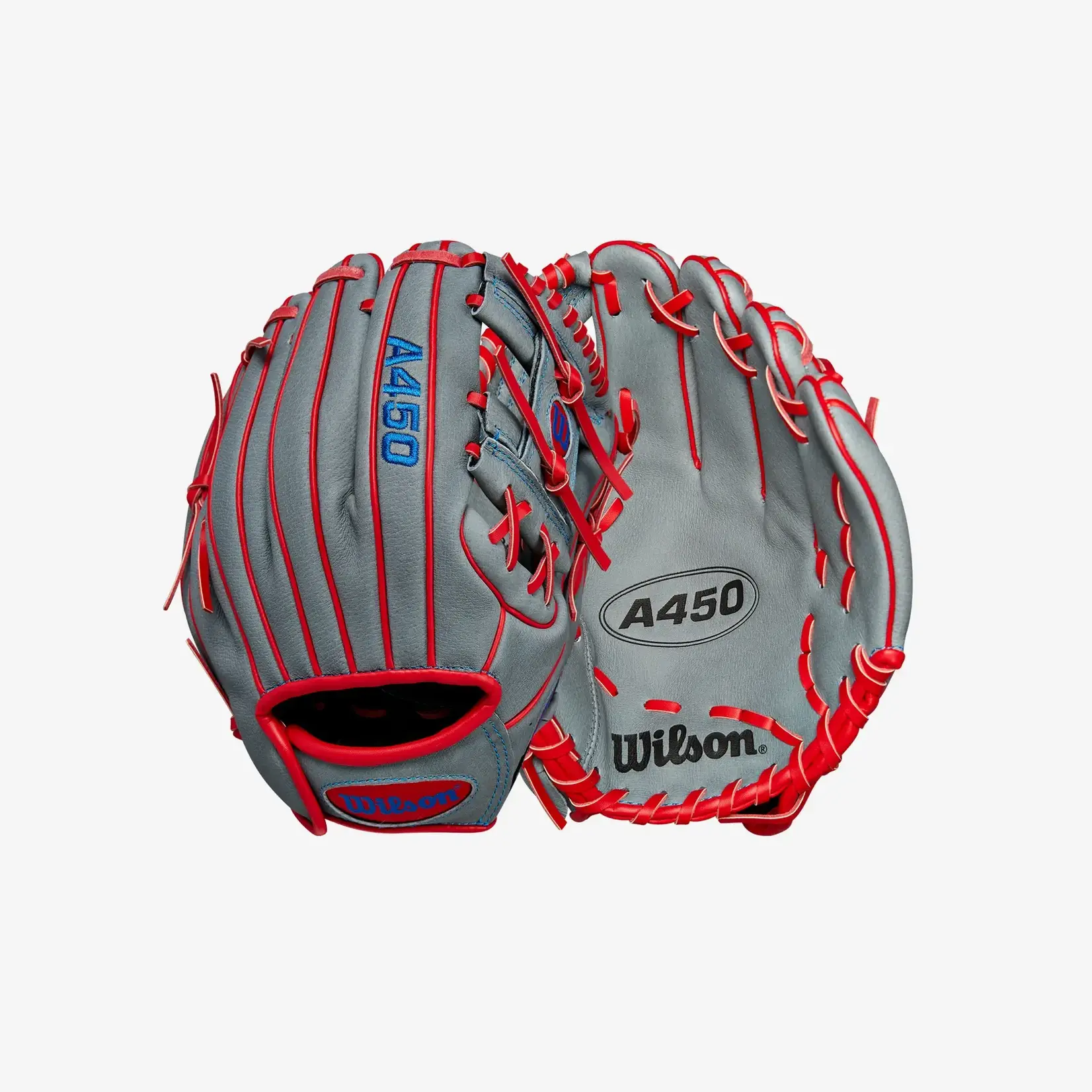 Wilson Wilson Baseball Glove, A450, Reg, 10.75", Gry/Red/Royal, Youth