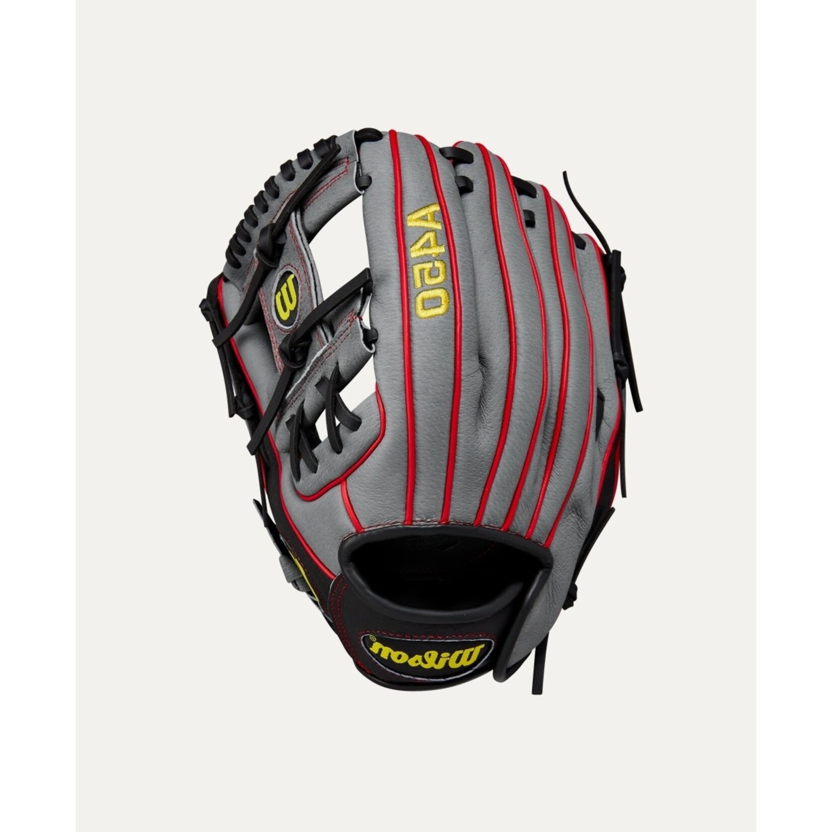 Wilson Wilson Baseball Glove, A450, Full Right, 11.5", Gry/Blk/Yel, Youth