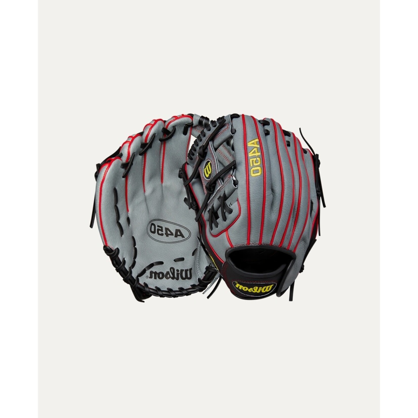 Wilson Wilson Baseball Glove, A450, 11.5", Full Right, Gry/Blk/Yel, Youth
