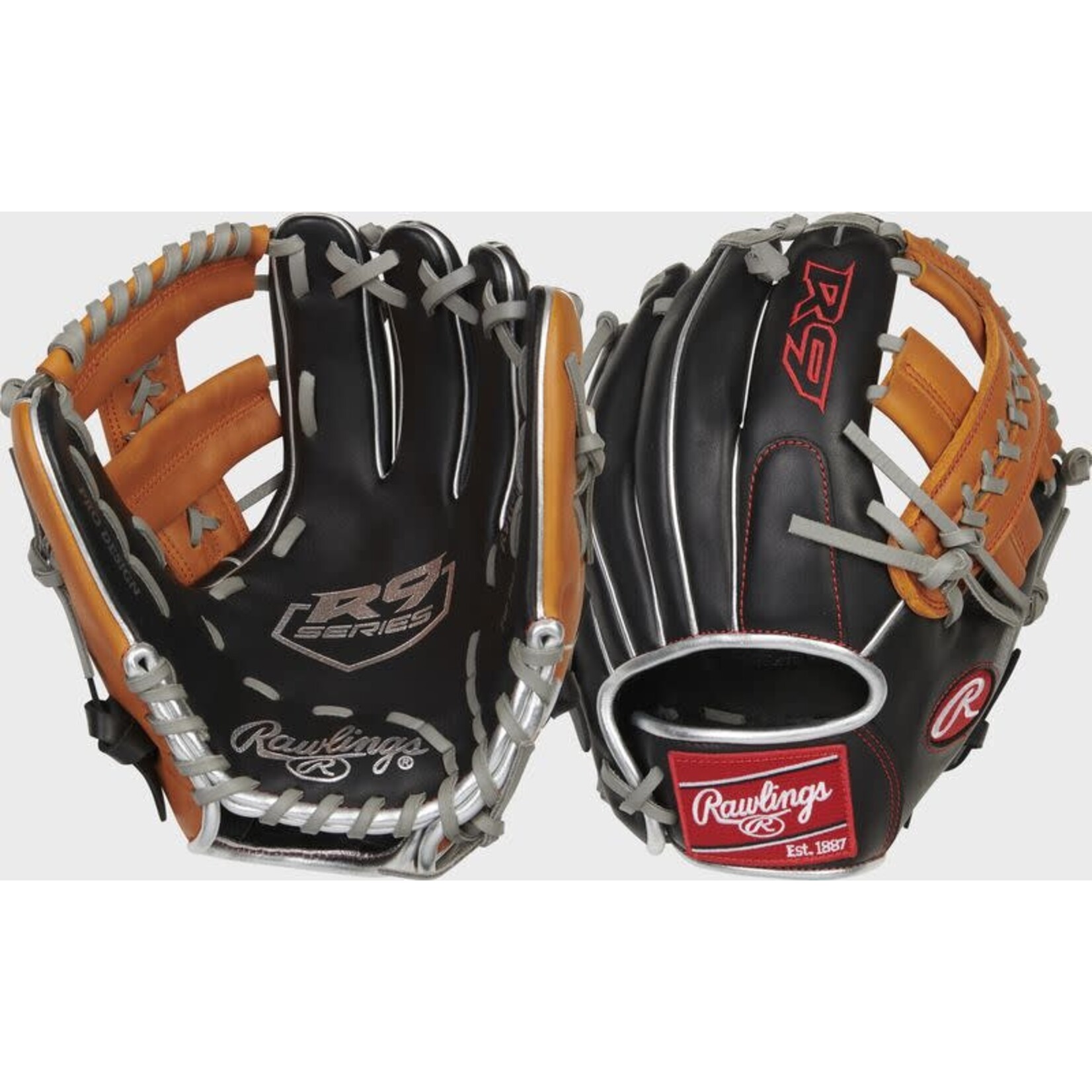 Rawlings Rawlings Baseball Glove, R9 Contour Series, R9110U-19BT, 11”, Blk/Tan, Reg, Youth