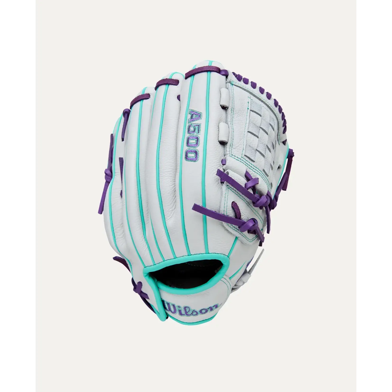 Wilson Wilson Fastpitch Glove, A500 Siren, 12", Reg, Wht/Seafoam/Pur, Youth
