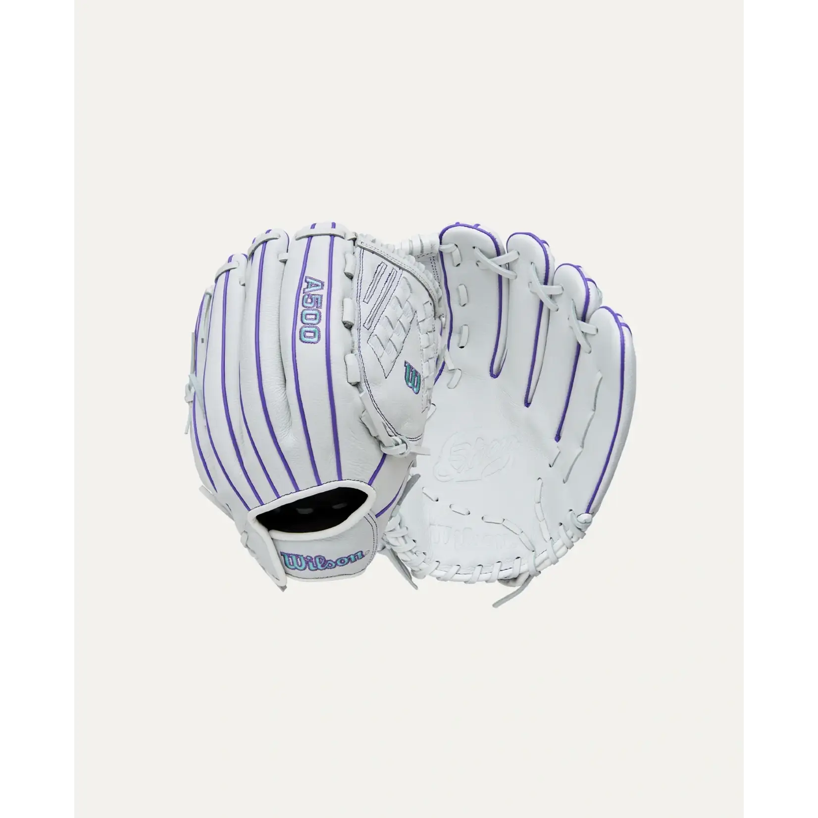 Wilson Wilson Fastpitch Glove, A500 Siren, 12.5", Reg, Wht/Seafoam/Pur, Youth
