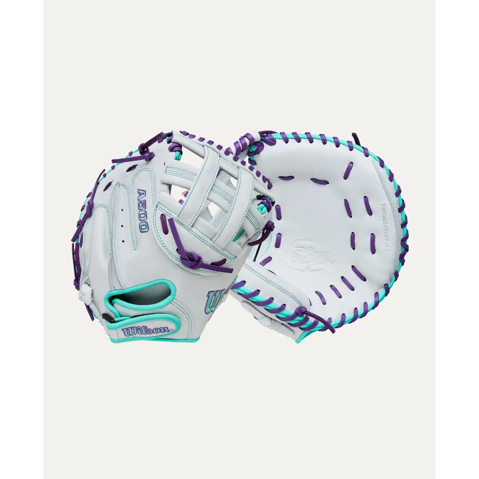 Wilson Wilson Fastpitch Glove, A500 Siren, 32", Reg, Wht/Seafoam/Pur, Catchers Mitt, Youth