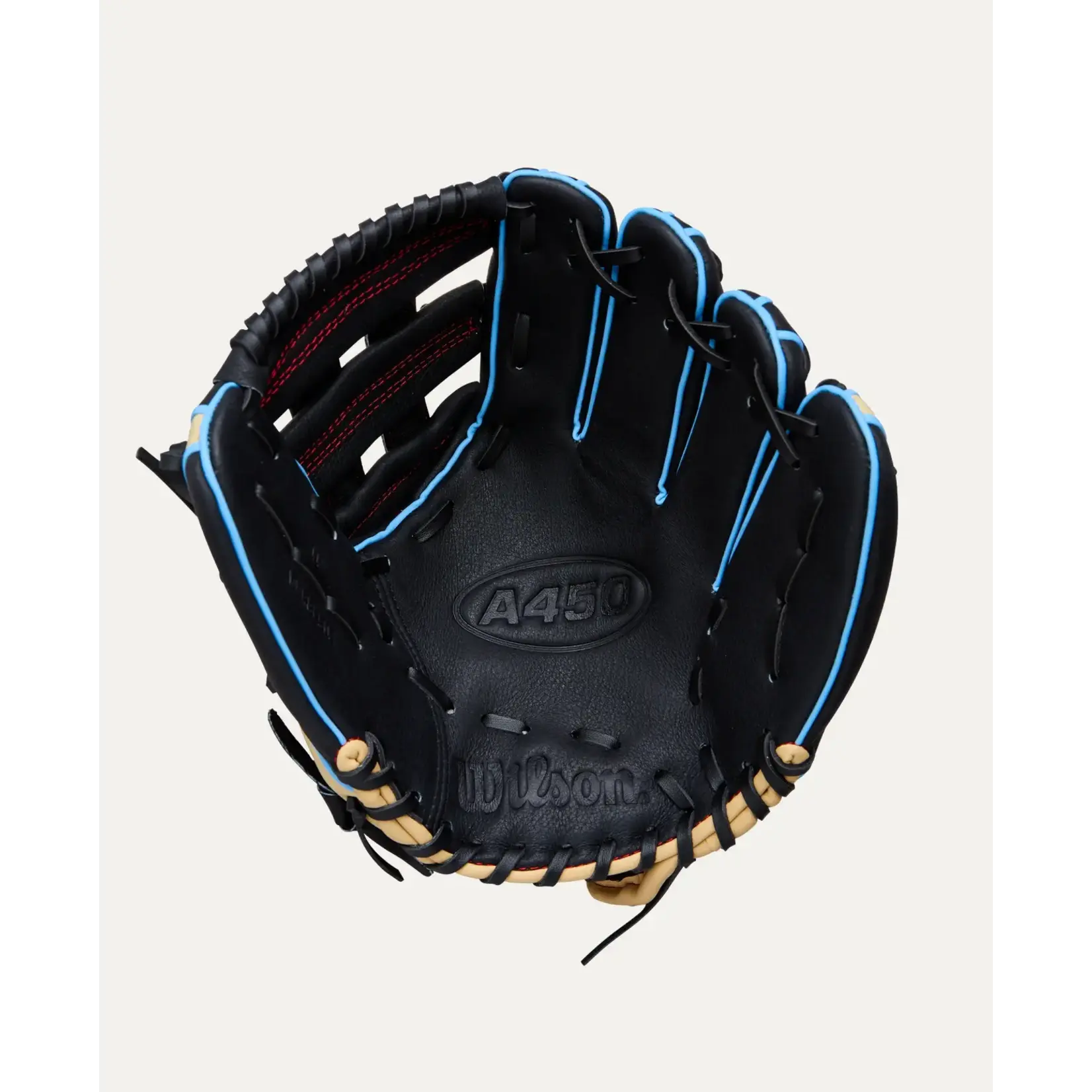 Wilson Wilson Baseball Glove, A450 Advisory Staff, 11", Reg, Blk/Blonde/Sky Blu/Red, Youth