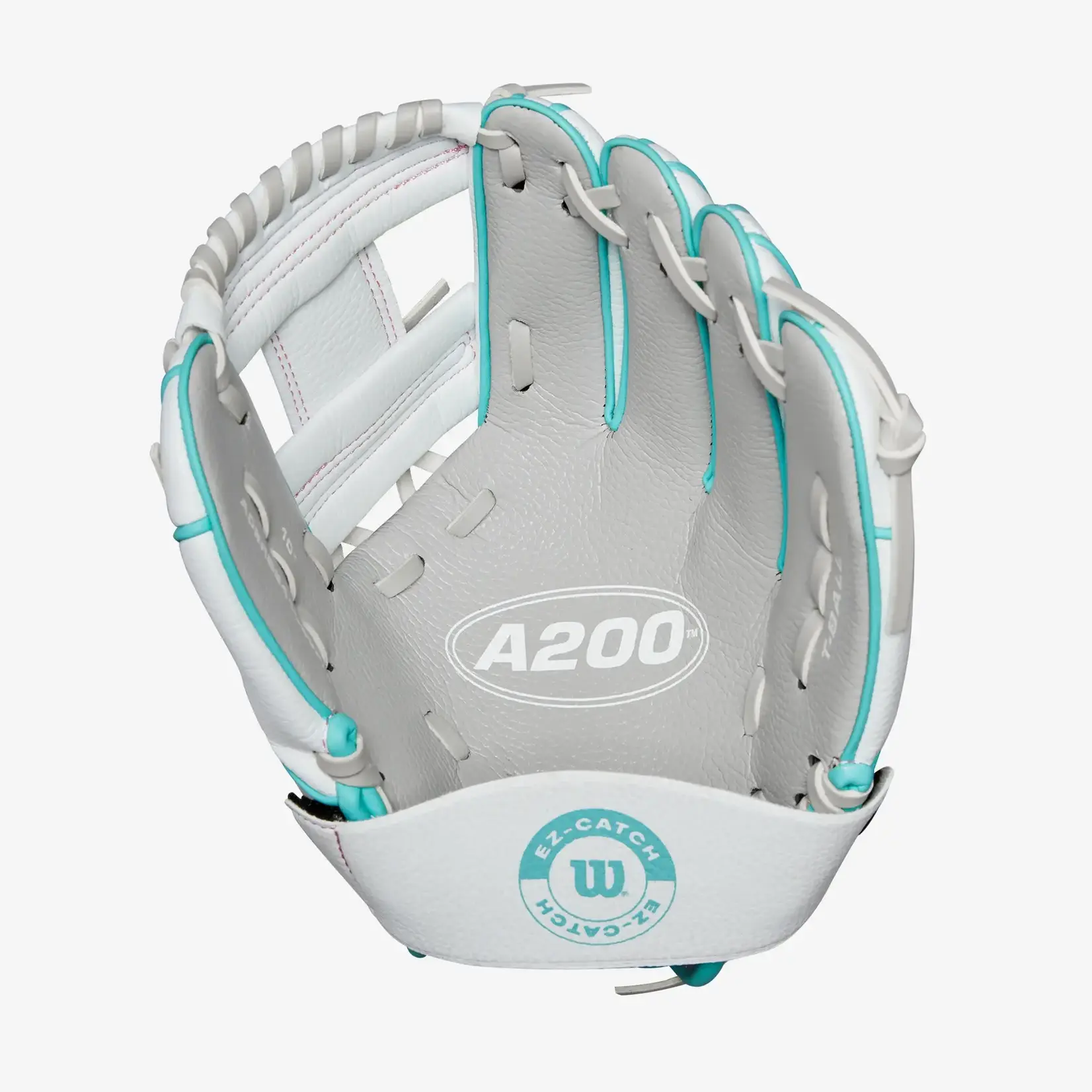 Wilson Wilson Baseball Glove, A200 EZ Catch, 10", Reg, Silver/Wht/Teal, Youth