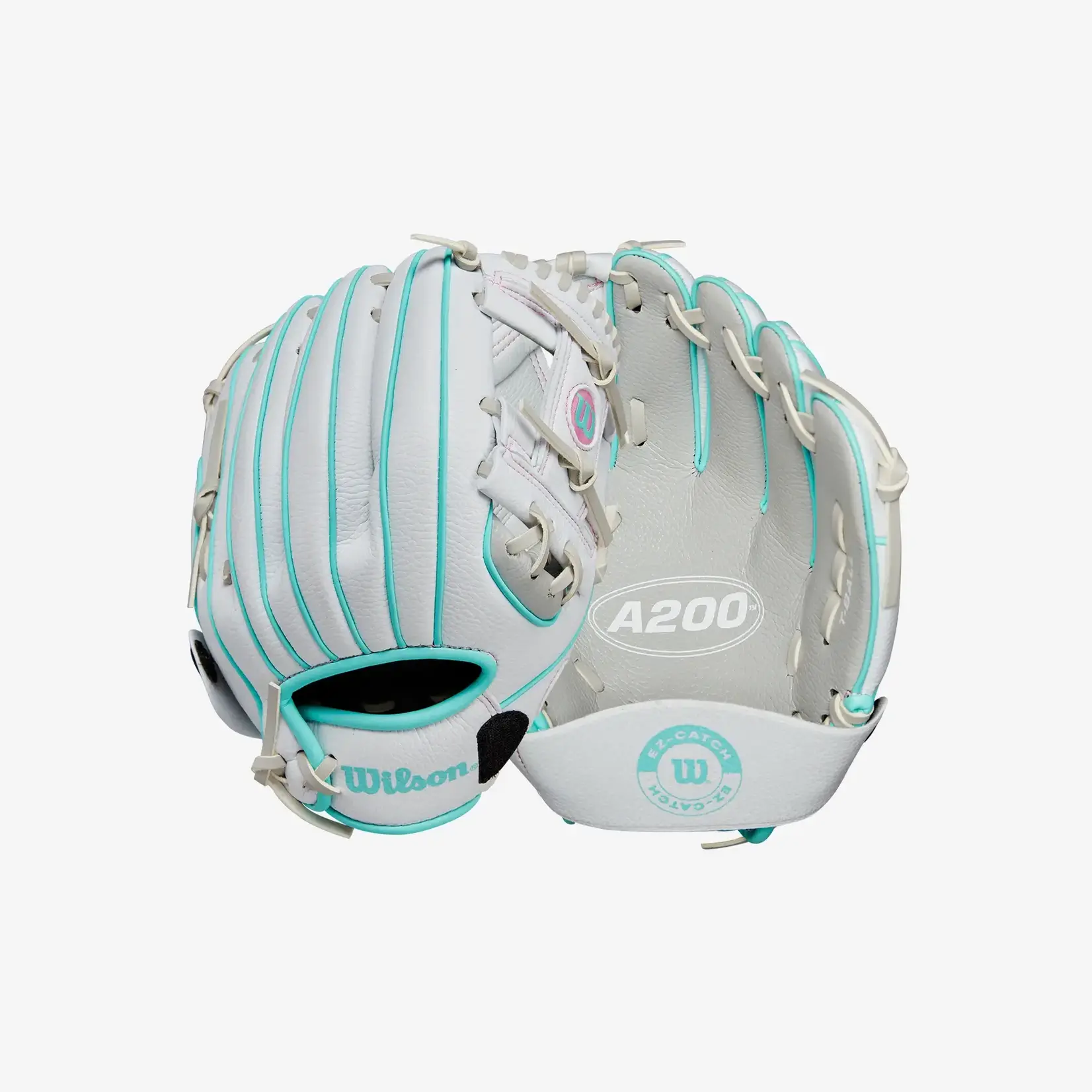 Wilson Wilson Baseball Glove, A200 EZ Catch, 10", Reg, Silver/Wht/Teal, Youth