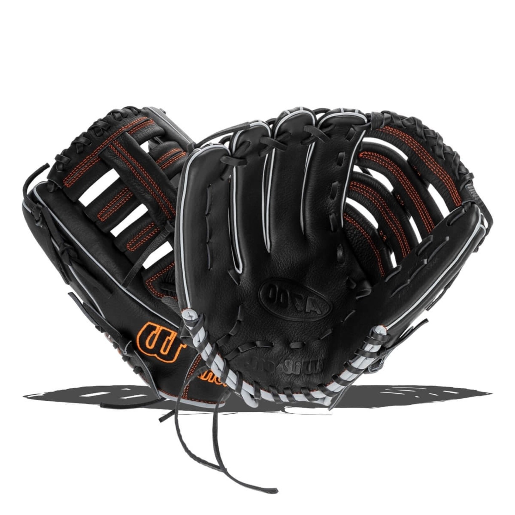 Wilson Wilson Baseball Glove, A700, Full Right, 12.5”, Blk/Silver/Org, Youth