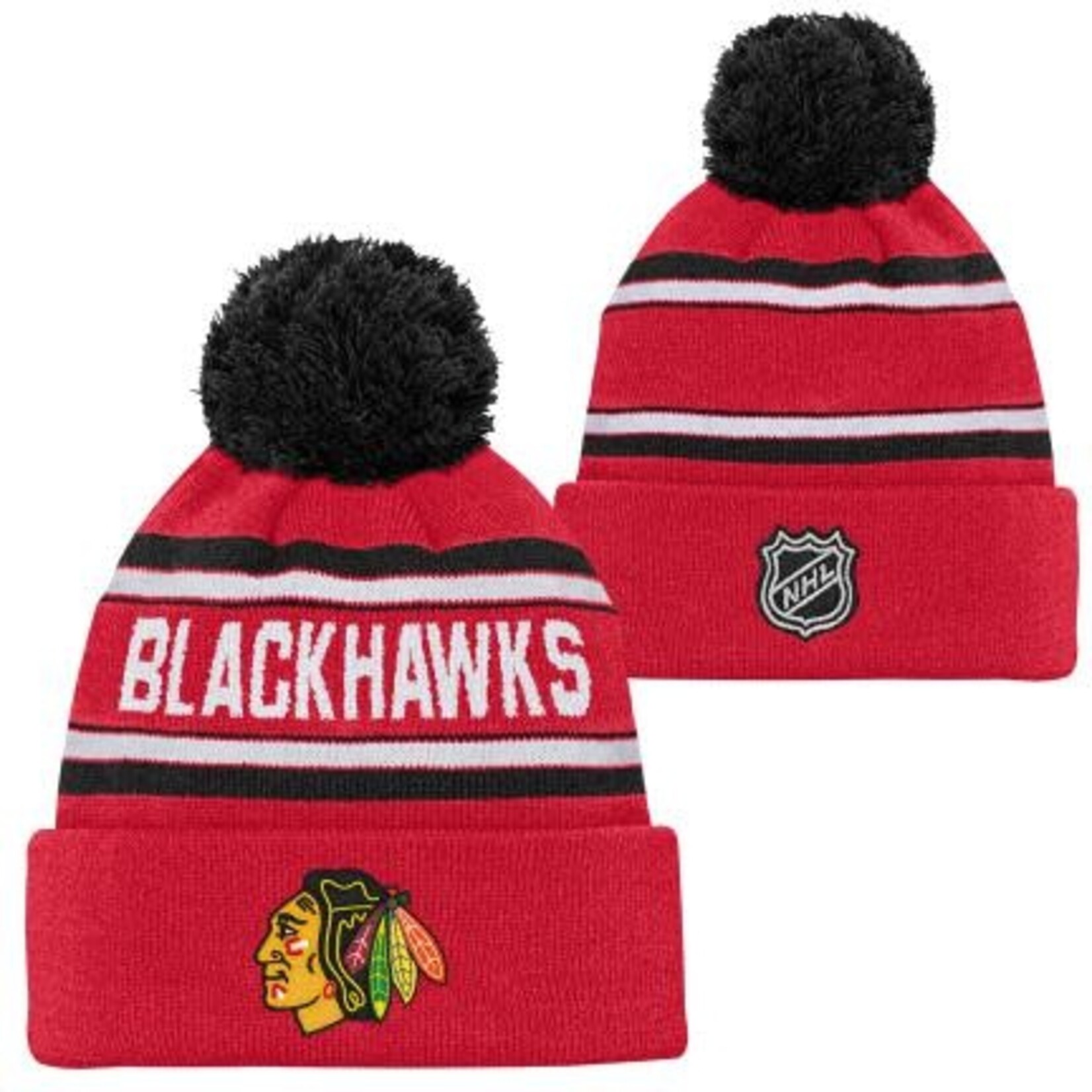 Outerstuff Outerstuff Toque, Jacquard Cuffed Knit Pom, NHL, Youth, Chicago Blackhawks