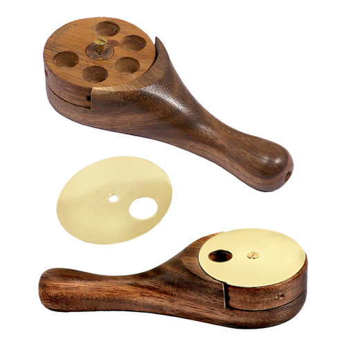 Revolving 5 Hitter Wood Pipe w/ Polished Brass Lid | 4.5" Revolving 5 Hitter Wood Pipe w/ Polished Brass Lid | 4.5"