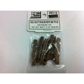 TICHY TRAIN GROUP TICHY TRAIN GROUP SQ NUT/WASHER 96 PCS 200 PIECES "HO" 1 3/4" NUT, BOLT, 2 1/2" WASHER  8016