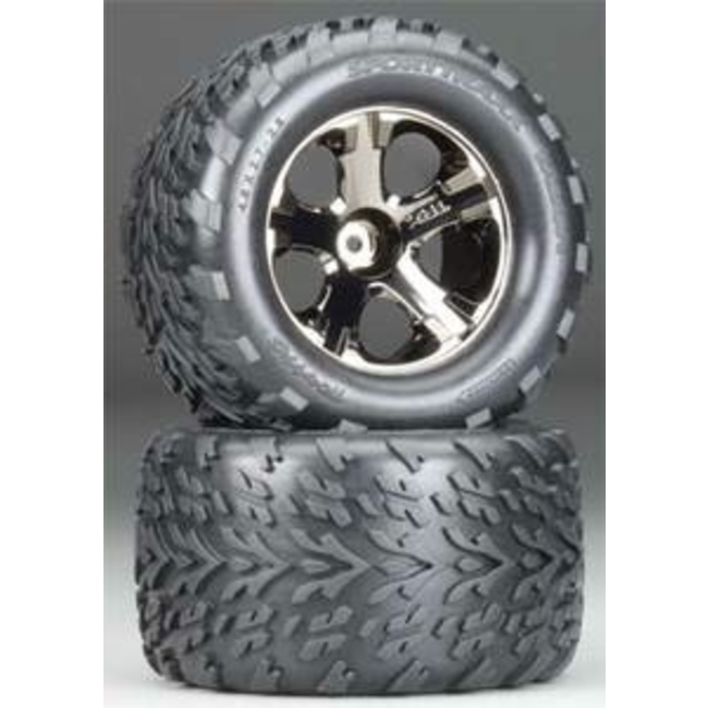 TRAXXAS TYRE AND WHEEL STAMPEDE FRONT 2.8'' ALL STAR BLACK CHROME WHEELS 3669A