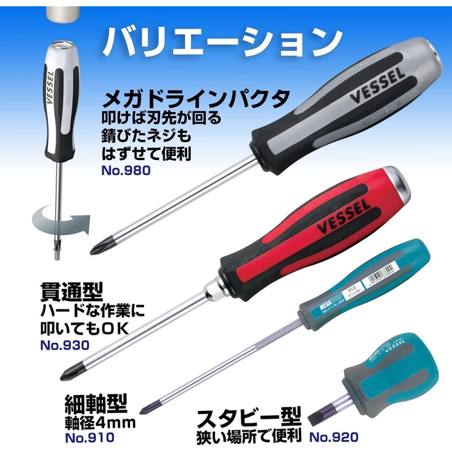 Vessel 900 Megadora +1x75 (JIS) +1 Screwdriver 900-1-75   SUITS  ALL  JAPANESE  BRANDS