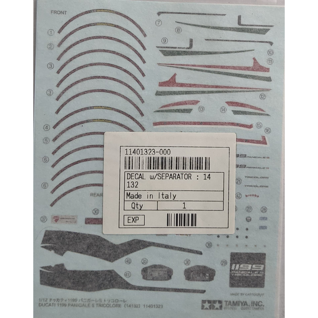 TAMIYA AP 1/12 Ducati 1199 Banigale S Tricolor Decal Sheet