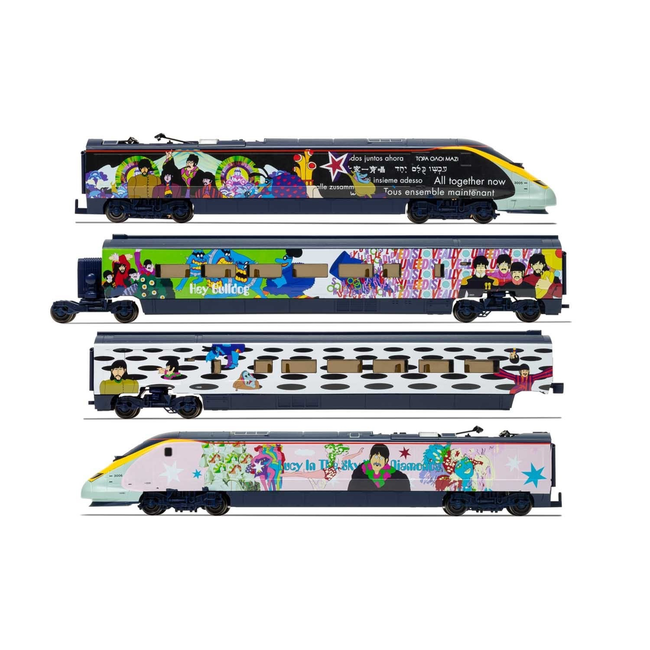 HORNBY EUROSTAR YELLOW SUBMARINE HO TRAIN SET  ( disc when sold out )