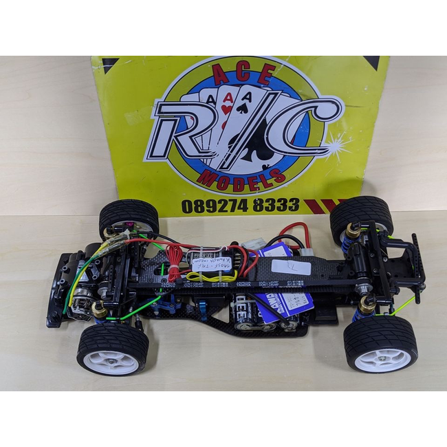 TAMIYA VINTAGE TA03F TRF KAWADA CARBON CHASSIS  & RX COMBO TP RC SYSTEM  SPEED CONTROL  WITH PERIOD CORRECT BATTERY ( DEAD )  VARIOUS UPGRADES SEE PHOTOS