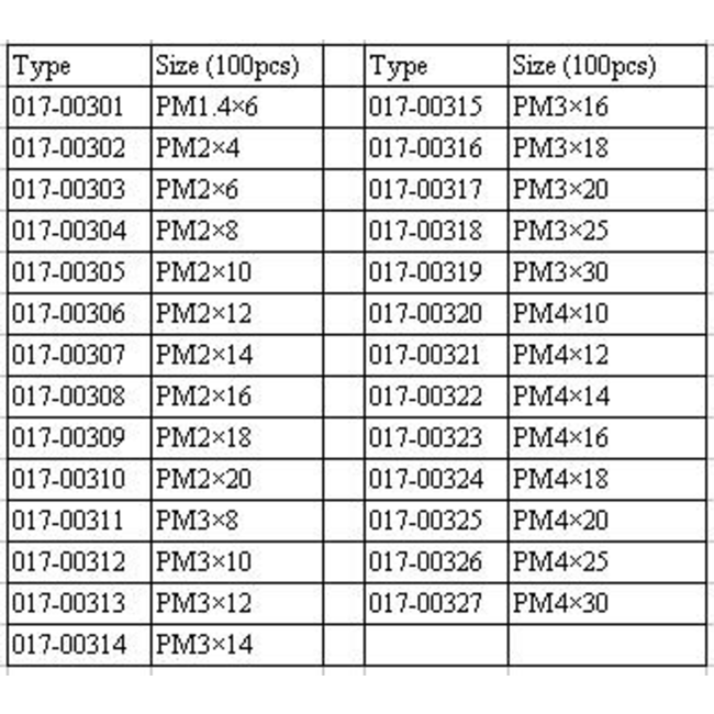 HY ROUND HEAD SCREWS M2 X 30mm ( 100 PK ) ( OLD CODE HY170301G )