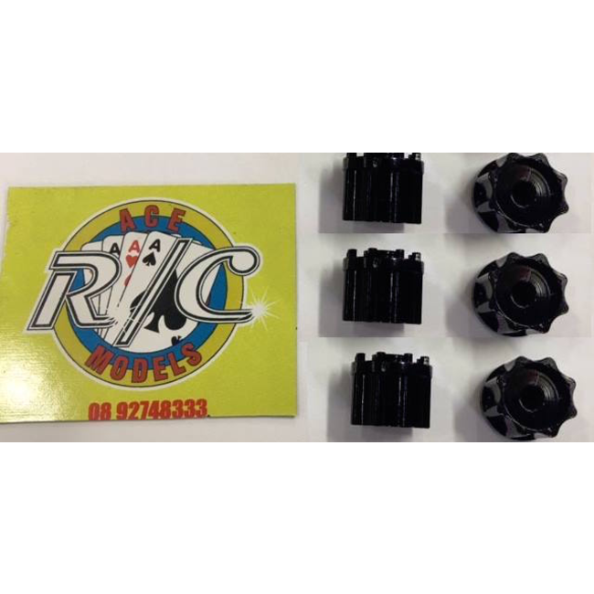 ACE 1:14 TRUCK HUBS  BLACK 3 PAIRS ( ENOUGH FOR 3 AXLES )
