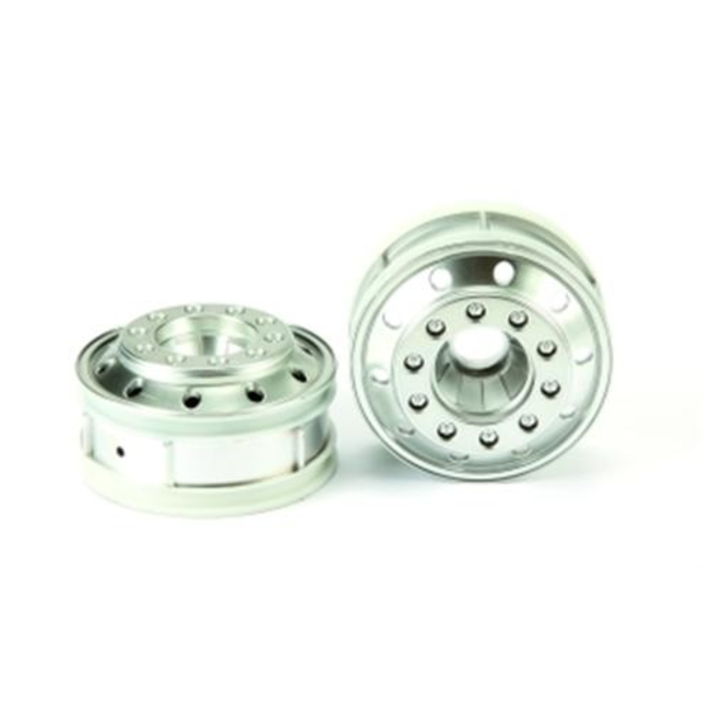 TAMIYA FRONT METAL PLATED WHEELS 22mm WIDE MATTE FINISH SUITS TAMIYA 1/14 TRACTOR TRUCKS AND TRAILERS