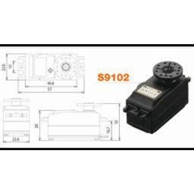 FUTABA CORLESS L/PROF 3.6kg  Modulation: 	Analog Torque: 	 4.8V: 40.0 oz-in (2.88 kg-cm) 6.0V: 50.0 oz-in (3.60 kg-cm) Speed: 	 4.8V: 0.16 sec/60¬∞ 6.0V: 0.13 sec/60¬∞ Weight: 	1.69 oz (48.0 g) Dimensions: 	 Length: 1.57 in (39.9 mm) Width: 0.79 in (20.1