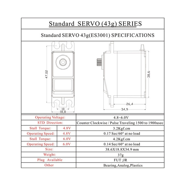 EMAX ES 3001 STANDARD ANALOG SERVO