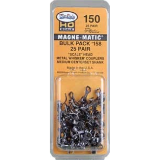 KADEE KADEE HO SCALE MAGNE-MATIC BULK PACK 158 25 PAIR SCALE HEAD METAL WHISKER COUPLERS MEDIUM CENTERSET SHANK 150