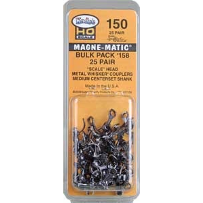 KADEE HO SCALE MAGNE-MATIC BULK PACK 158 25 PAIR SCALE HEAD METAL WHISKER COUPLERS MEDIUM CENTERSET SHANK 150