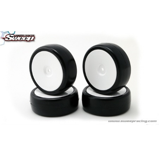 TAMIYA SWEEP EXP-36+PP SWEEP EXP PRE GLUED TOURING CAR RUBBER TYRE 24MM 36+ DEGREES 4 PCE  WITH SOFT  INSERT + EXP-WAW WHEELS ( DISH RIMS )