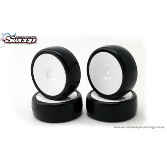 SWEEP EXP-36+PP SWEEP EXP PRE GLUED TOURING CAR RUBBER TYRE 24MM 36+ DEGREES 4 PCE  WITH SOFT  INSERT + EXP-WAW WHEELS ( DISH RIMS )