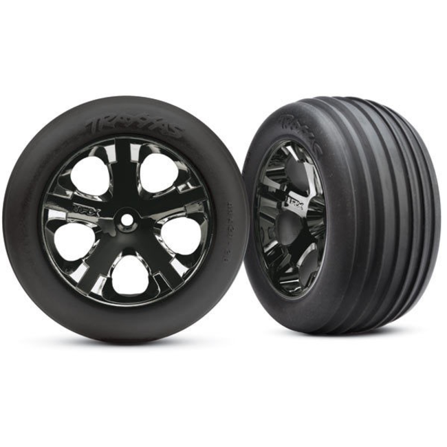 TRAXXAS TIRE & WHEELS ASSEMBLED ELECTRIC FRONT ALL STAR BLACK  3771A SUITS RUSTLER