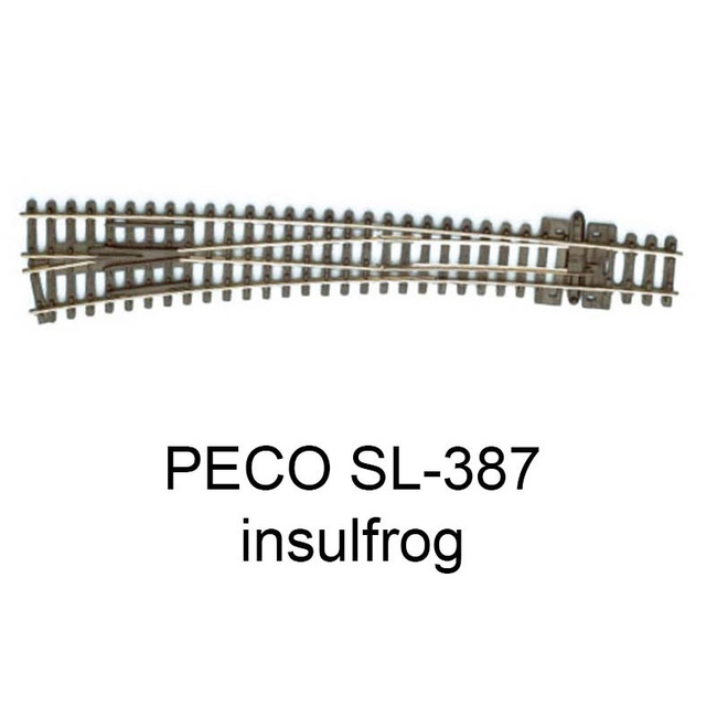 PECO STREAMLINE SL-387 N GUAGE CODE 80 CURVED TURNOUT LARGE RADIUS LEFT HAND (INSULFROG)